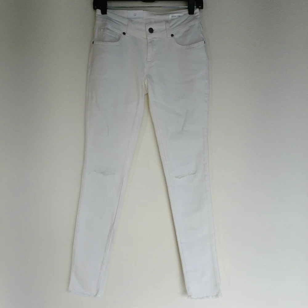 NWT Anine Bing Jeans Skinny White Knee Slit Frayed Low Rise Grunge Indie Sleeze - Picture 3 of 16